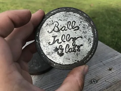 Vtg Ball Jelly Glass Tin Lid Canning Embossed Writing Approximately 3 1/8 In • $3.64