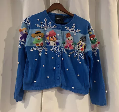 Vintage Michael Simon Cardigan Sweater Size Medium Snowman Christmas Holiday • $189.95