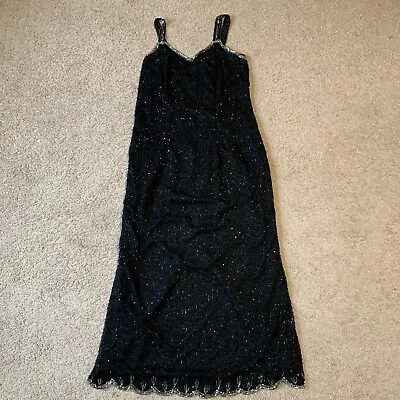 Vtg Stenay Beaded Gown Dress Sz 14 GUC 100% Silk Full Length All Over Beading • $12.99