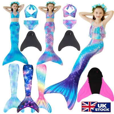 Kids Girl Mermaid Tail Swimmable Bikini Set Swimsuit Swimming Costume For Girls • £10.82