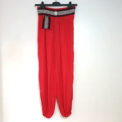 Asian Harem Trousers UK 10 12 Red Hippie Boho Gypsy Peasant Belt Pocket Bell • $6.21