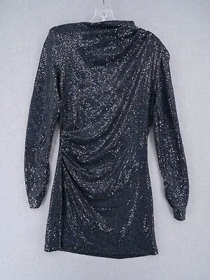 $22.99 • Buy Zara Dress Womens Size M Medium Black Sequined Long Sleeve Cowl Neck