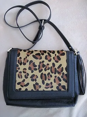 R J Graziano Leather & Faux Cheetah Print Crossbody Purse Handbag Signed • $39.99
