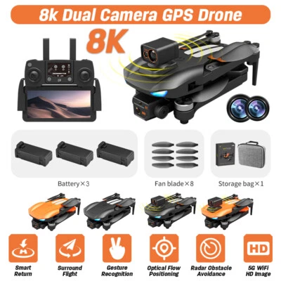 $153.44 • Buy 8K GPS 5G WiFi FPV Drone With Dual HD ESC Camera RC Quadcopter Brushless Drones