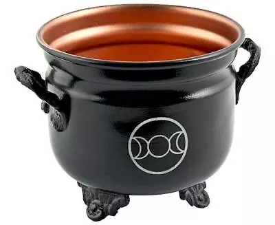 Triple Moon Black Metal Cauldron Wtih Copper Color Interior! • $15.95