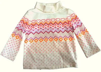 NWT Baby GAP Girls Top 6-12 NEON Heart Dotty Print LONG Sleeve Polo Neck Winter • £5.99