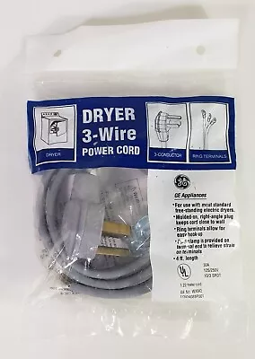 Dryer 3 Wire Power Cord 4 Feet 30 Amp 250 Volt GE NEW  • $2.99