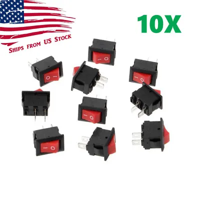 10PCS Mini Rocker Switch 2 Pin ON-OFF SPST 125VAC/6A 250VAC/3A Red KCD11 US • $6.59