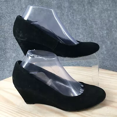 Merona Shoes Womens 7.5 Pump Wedge Heels Slip On Black Suede Casual Comfort • $21.99