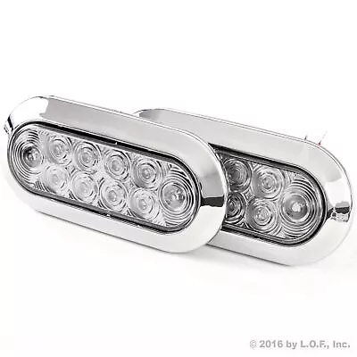 2 Oval 6  Red Clear Chrome LED Stop Turn Tail Light Truck Trailer Surface Mount • $32.98