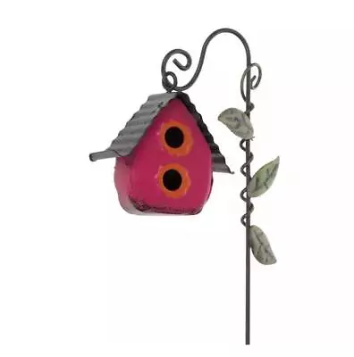 Miniature Fairy Garden Pink Metal Birdhouse Pick - Buy 3 Save $5 • $10.95