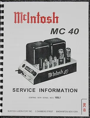 *USA* ULTIMATE McINTOSH MC40 SERVICE MANUAL TUBE AMP  • $20