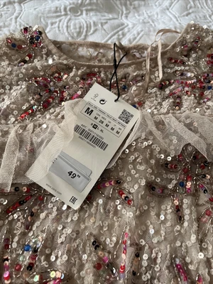 £10 • Buy Zara Jeweled Laced Top. New With Tags Size M