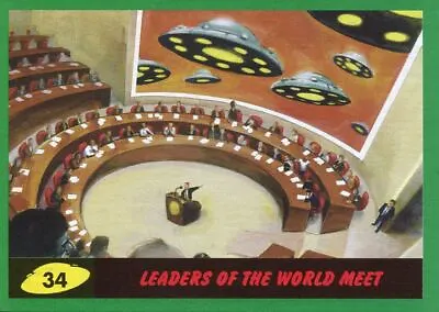 Mars Attacks The Revenge Green Base Card #34 Leaders Of The World Meet • £1.19