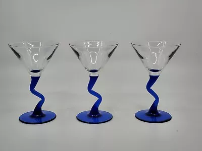 3 Libbey Courbe Mini Martini Z Stem Glasses  5  Barware Cobalt Blue • $28.80