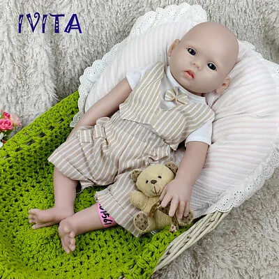 IVITA 18'' Handmade Reborn Baby Blue Eyes Boy Lifelike Full Silicone Doll • $178