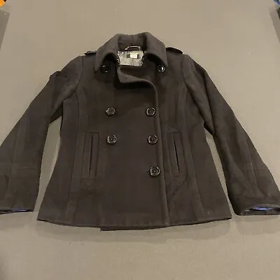 J Crew Size Small 100% Wool Black Jacket Majesty Peacoat (missing Button) • $49.99