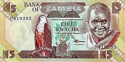 $13.99 • Buy Zambia 5 Kwacha Banknote 1980 UNC Eagle, President Kaunda, High Grade PP869.