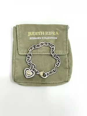 Authentic Judith Ripka 18K Yellow Gold And Sterling Silver Heart Charm Bracelet • $175