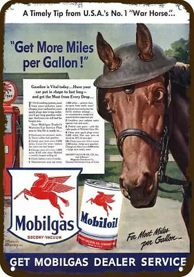 1942 MOBIL Gas & Oil & War Horse Vintage-Look DECORATIVE REPLICA METAL SIGN • $24.99