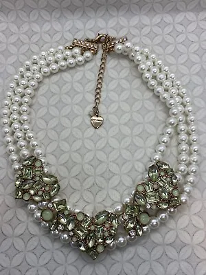 Betsey Johnson Happy Pretty Heart Pearl Necklace Mint Green Crystal Embellished  • $35