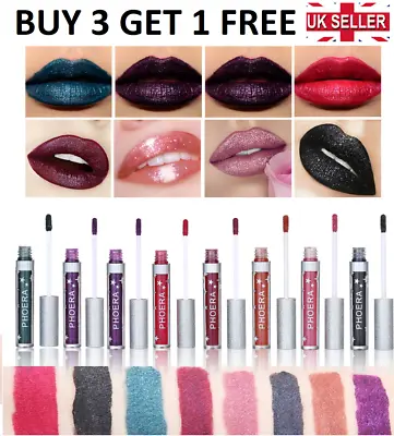 Phoera Lipstick Matte To Glitter Lip Gloss Moisturizer Liquid Makeup 12 Color Uk • £4.29