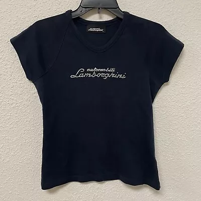 Lamborghini Baby Tee Fitted Shirt With Rhinestone Logo Navy Women’s  Size L • $39.99