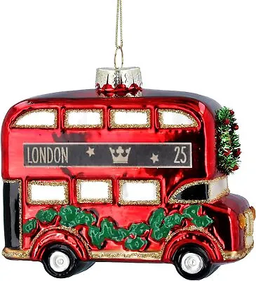 £11.99 • Buy Gisela Graham Glass London Bus Christmas Tree Decoration With Silver Twine
