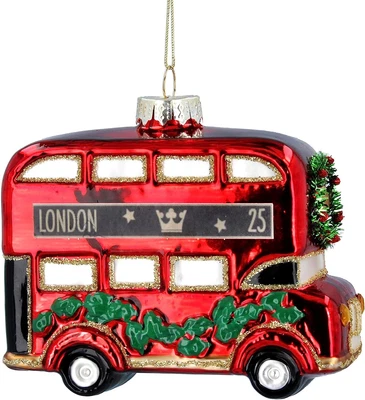 £11.99 • Buy Gisela Graham Glass London Bus Christmas Tree Decoration With Silver Twine