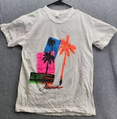 Vintage 80s Jamaica Shirt Large Single Stitch Palm Trees Distressed  • $10.87