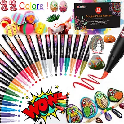 22 Colours Premium Acrylic Paint Marker Pens 0.7 MM Extra Fine Tip Rock Painting • £10.97