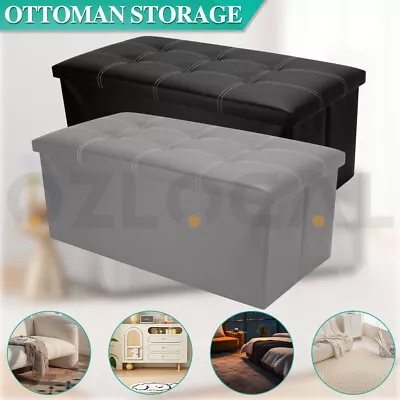 Folding Ottoman Storage Cube Footstool Stool Box Pouf Seat Bench PU Faux Leather • $43.99