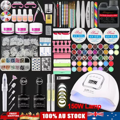 Full Nail Art Kit 150W UV Lamp Gel Acrylic Powder Liquid Glitter Manicure DIY • $17.29