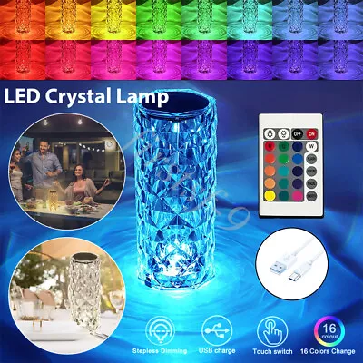 $14.07 • Buy 16 Color LED Crystal Table Lamp Diamond Rose Bar Touch Atmosphere Night Light US