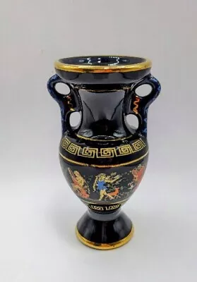 Fakiolas Black & Gold 6  Vase/Urn Hand Made In Greece Decorated In 24K Gold • $14