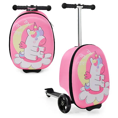 2-in-1 Kids Foldable Ride On Scooter Suitcase Waterproof Travel Luggage Unicorn • £51.99