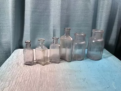 Lot Of 6 Antique Lavender Amethyst Glass Bottles Embossed Hienz Hexagon • $64.99