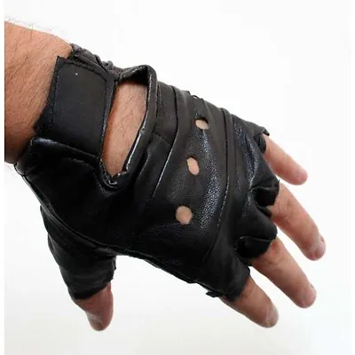 XXL Fingerless Leather Gloves Wrist Strap Wheelchair Gym Workout Training Sport • $14.40