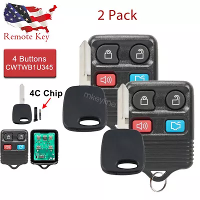 2 For 2000 2001 2002 2003 2004 Ford Mustang Keyless Remote Fob + Key 4C Chip • $12.89