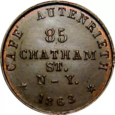 1863 New York City Civil War Token Cafe Autenrieth Signed L Roloff R5 • $26