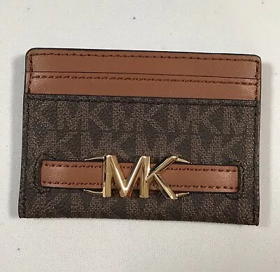 Michael Kors Brown Jet Set Pebbled Leather MK Card Case • $10