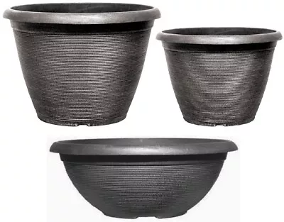 Silver Small Large Bowl Plant Pot Outdoor Garden Round Plastic Flower Planter • £8.99