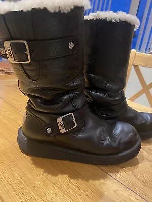 UGG Black Kensington Leather Sheepskin Boots Size UK 6.5 • £40