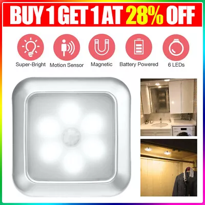 Motion Sensor Lights PIR Wireless 6LED Night Light Battery Cabinet Stair Lamp UK • £4.84