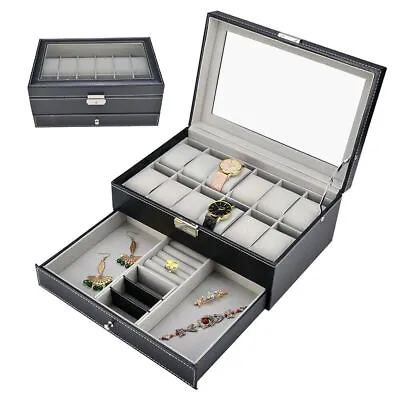 Mens 12 Grids Leather Watch Display Case Jewelry Collection Storage Holder Box • £17.25