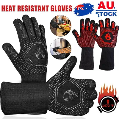 BBQ Gloves 800°C Heat Oven Grill Non-Slip Fireproof Resistant Silicone Kitchen • $6.89