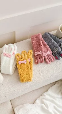 KIDS 4 Pairs Bundle - Cute Fluffy Slipper Socks With Bunny Ear Extra Warm Cozy • $12.99