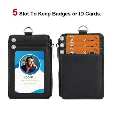 ID Badge Card Holder Synthetic Leather Vertical Clip Neck Strap Lanyard Case • $5.99