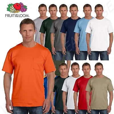 Fruit Of The Loom Men's 5 Oz 100% Cotton Pocket S-3XL T Shirt M-3931P • $4.98