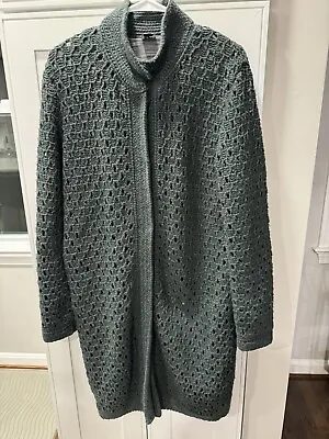 MISSONI Green Knitted Wool Mohair Open Front Coat Sweater Size 44 Medium • $120